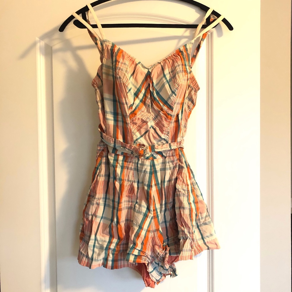 Vintage 1950s pastel plaid playsuit swimsuit
